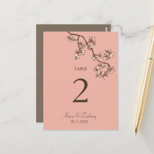 Pink Peach Blossoms Wedding Table Number Card