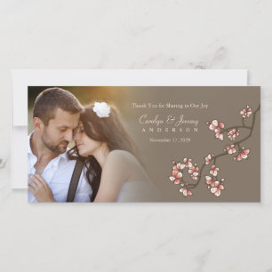 Pink Peach Blossoms Wedding Thank You Photo Card