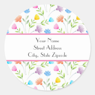 Pink Peach Blue Yellow Plum Floral Pattern Classic Round Sticker