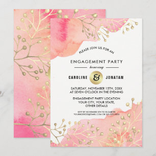 Pink   Peach Botanical Engagement Party Invitation