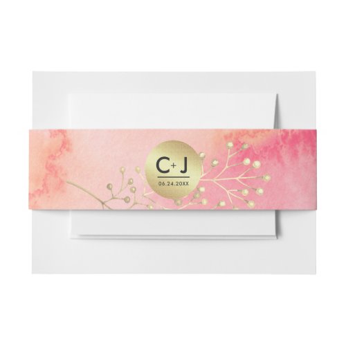 Pink Peach Botanical Watercolor Wedding Invitation Belly Band