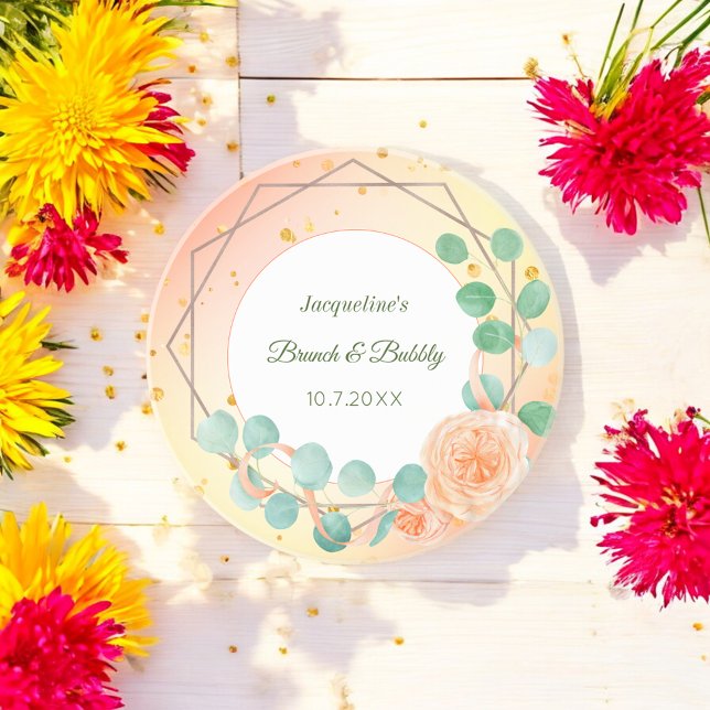 Pink Peach Bridal Brunch Floral Sandstone Coaster (Creator Uploaded)