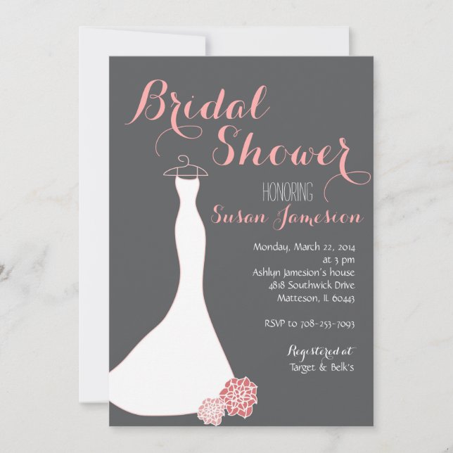 Pink Peach Bridal Gown Bridal Shower Invitation (Front)