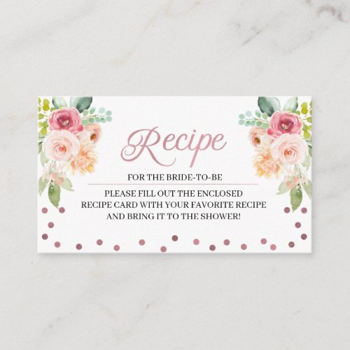 Pink  Peach Bridal Shower Recipe Enclosure Card