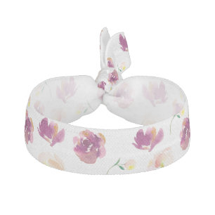 Pink Peach Burgundy Watercolor Floral Elastic Hair Tie