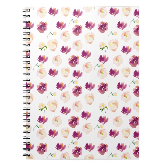 Pink Peach Burgundy Watercolor Floral Notebook (Front)