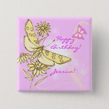 Pink Peach Butterfly Button by Digitalbcon at Zazzle