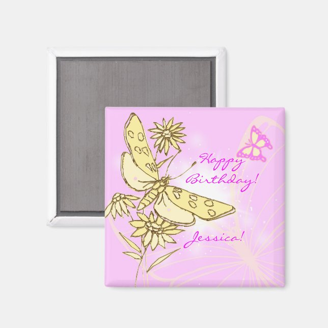 Pink Peach Butterfly Magnet (Front/Back)