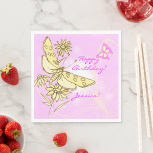 Pink Peach Butterfly Napkins