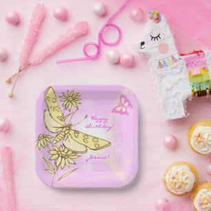 Pink Peach Butterfly Paper Plates
