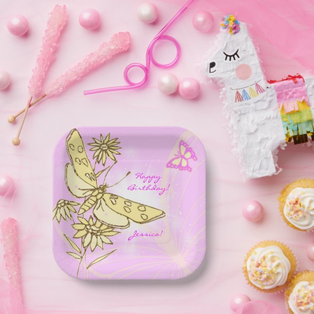 Pink Peach Butterfly Paper Plates (Party)