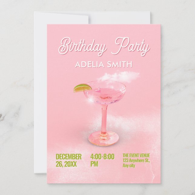 Pink peach cocktail margarita  birthday party invitation (Front)