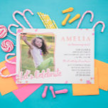 Pink & Peach Confetti Photo Kids Birthday Party Invitation<br><div class="desc">Cute kids birthday party invitation featuring a photo of your child framed pink and peach lines and decorated with confetti in matching colors. Let's Celebrate is written across the bottom of the photo.</div>