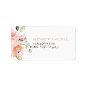 Pink Peach Coral Floral Eucalyptus Wedding Label
