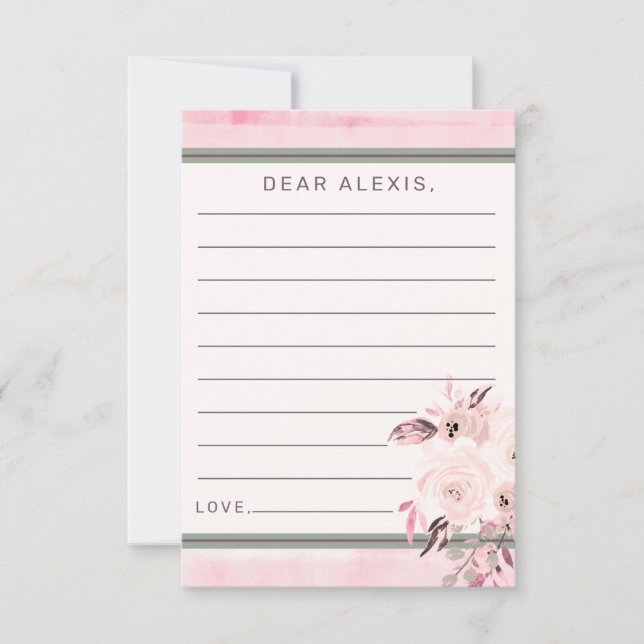 Pink Peach & Cream Floral Baby Shower Time Capsule Note Card (Front)