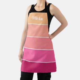 Pink Peach Custom Summer Color Block Stripes Apron