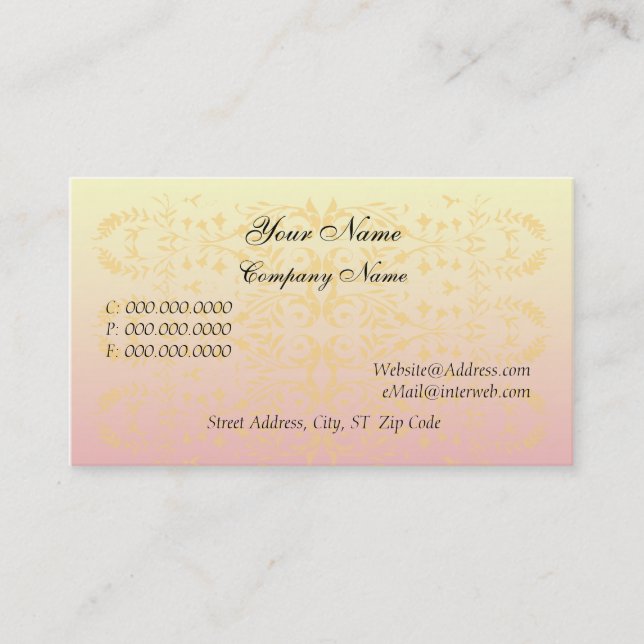Pink Peach Damask Business Cards (Front)