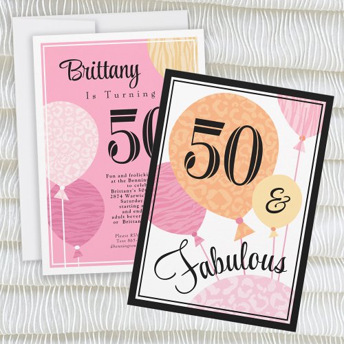 Pink Peach Fabulous 50 Birthday Invitation