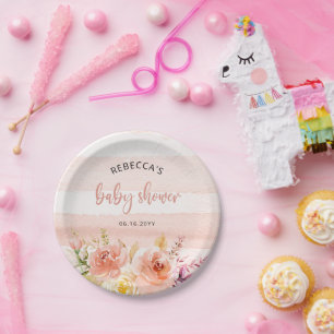 Pink & Peach Floral Baby Shower Paper Plates