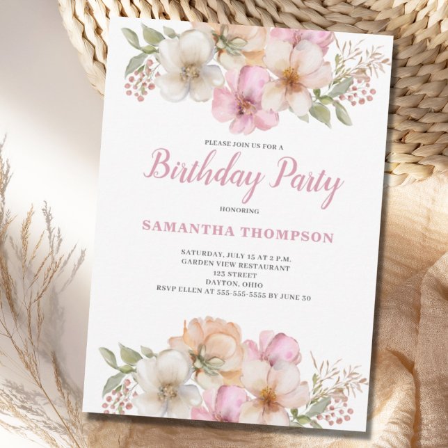 Pink Peach Floral Birthday Invitation (Creator Uploaded)