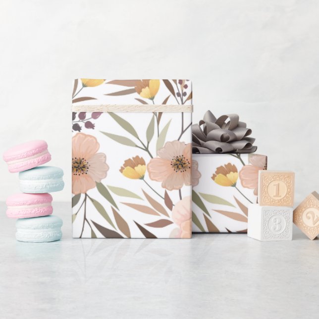 Pink Peach Floral Botanical Elegant Gift Wrapping Paper (Baby Shower)