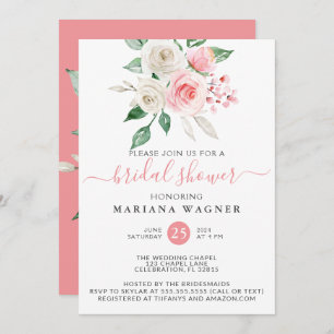 Pink Peach Floral Bridal Shower Invitation