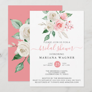 Pink Peach Floral Bridal Shower Invitation