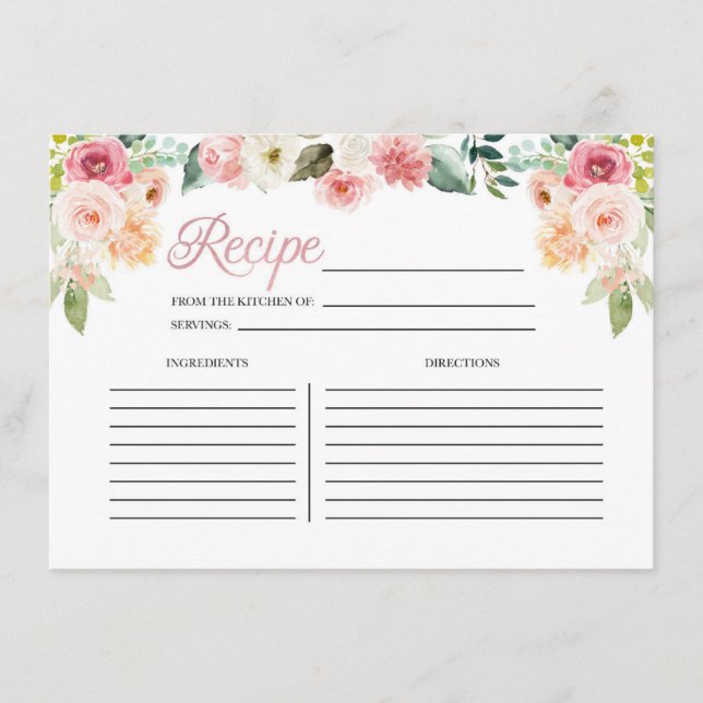 Pink & Peach Floral Bridal Shower Recipe Card (Front)