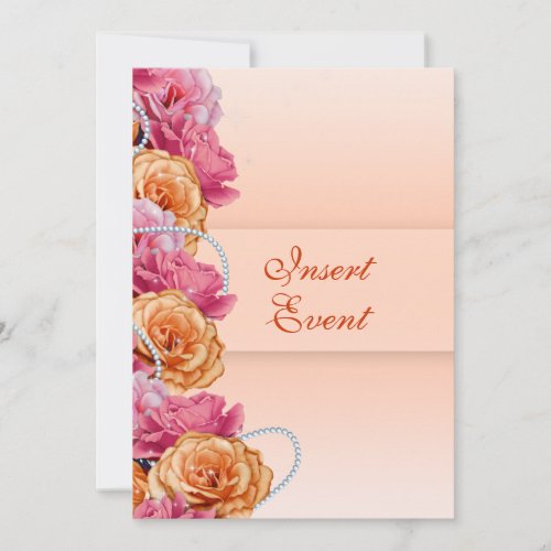 Pink peach floral country party invitations