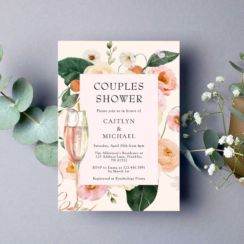 Pink Peach Floral Couples Shower Invitation