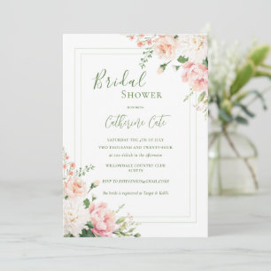 Pink Peach Floral Elegant Bridal Shower Invitation