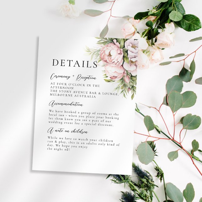 Pink Peach Floral Elegant Wedding Details Enclosure Card (Creator Uploaded)