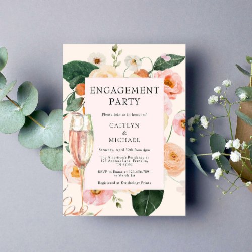 Pink Peach Floral Engagement Party Invitation