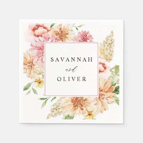 Pink  Peach Floral  Greenery Name 2 Napkins