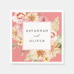 Pink & Peach Floral & Greenery Name - Pink Napkins