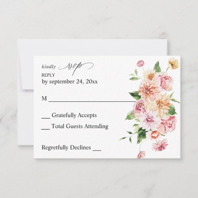 Pink & Peach Floral & Greenery no Meal RSVP (Front)