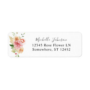 Pink & Peach Floral & Greenery Return Address 2 Label
