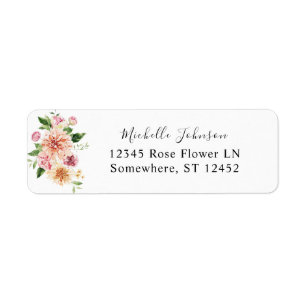 Pink & Peach Floral & Greenery Return Address Label