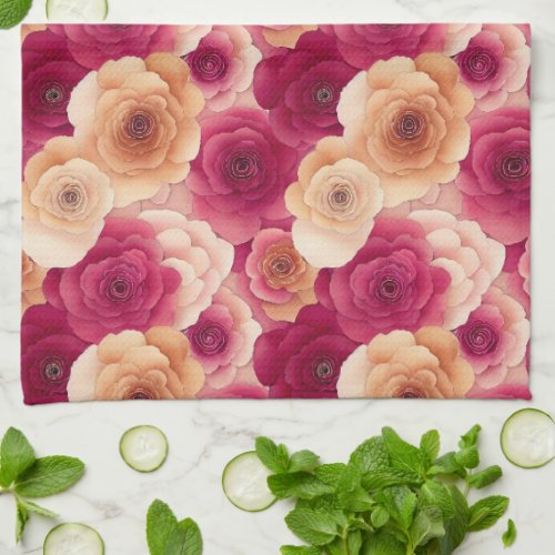 Pink Peach Floral Kitchen Towel