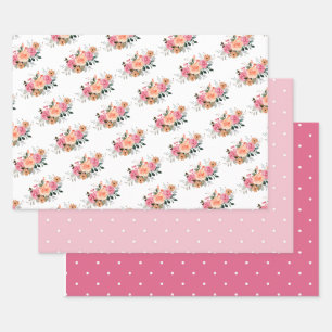 Pink Peach Floral & Polka Dots Flat Sheet Set of 3
