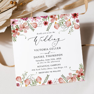 Pink Peach Floral Square Wedding Invitation