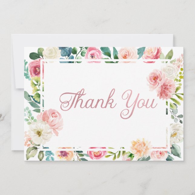 Pink & Peach Floral Thank You Card (Front)
