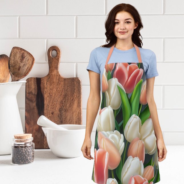 Pink Peach Floral Tulips Apron (Creator Uploaded)