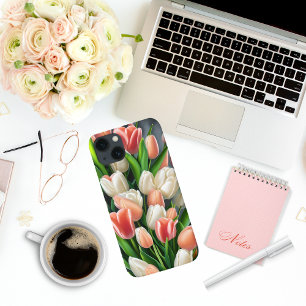 Pink Peach Floral Tulips iPhone 13 Case
