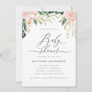 Pink peach floral watecolor baby shower party