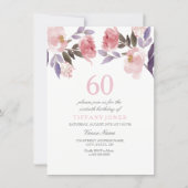 Pink Peach Floral Watercolor 60th Birthday Invite (Front)