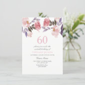 Pink Peach Floral Watercolor 60th Birthday Invite (Standing Front)