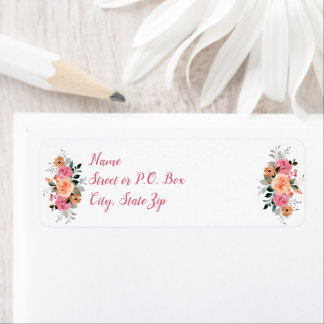 Pink Peach Floral Watercolor Baby Girl Shower   Label