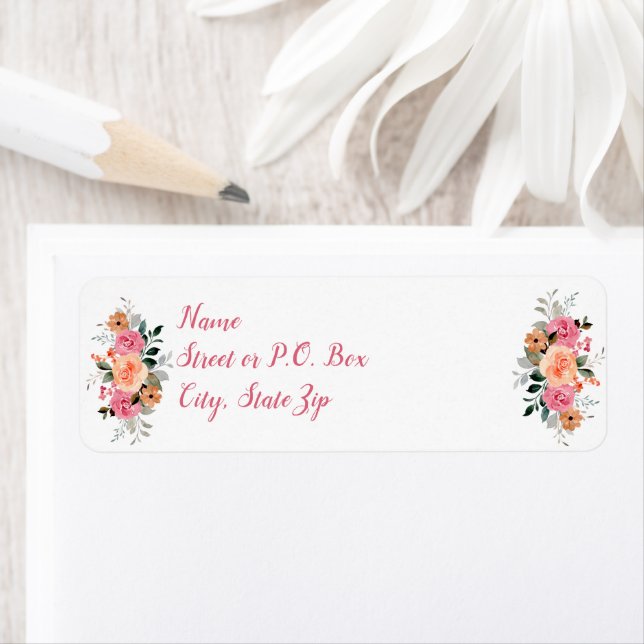 Pink Peach Floral Watercolor Baby Girl Shower   Label (Insitu)