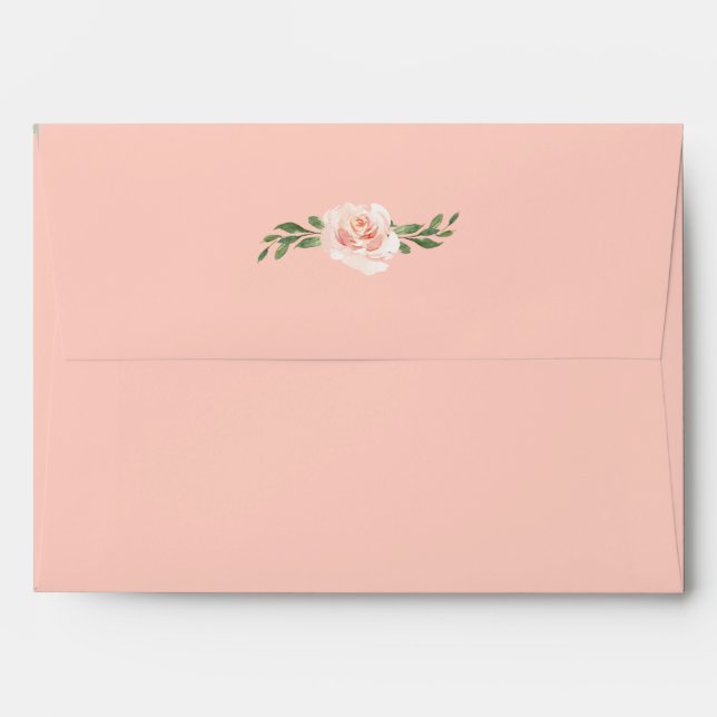Pink Peach Floral Watercolor Romantic Wedding Envelope (Back (Top Flap))